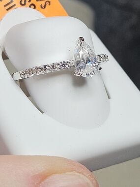 Pear Cut Moissanite Engagement Ring .925 Sterling Silver Pave Teardrop